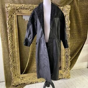 Vintage Black Leather Trench Coat Large 80’s Preston & York Retro Large Pig Skin